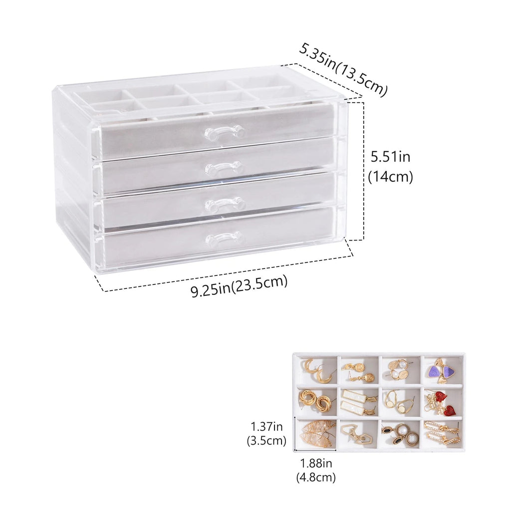 Earring Holder Organizer Box Jewelry Storage with 4 Drawers, Clear Acrylic St... | eBay