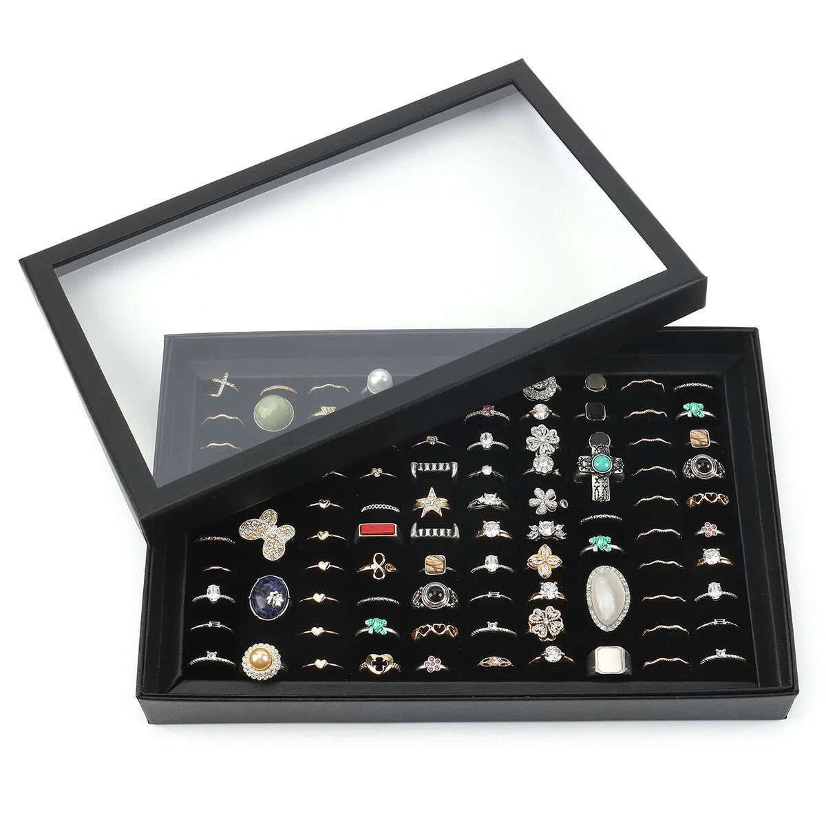 100 Slots Jewelry Ring Display Organizer Case Tray Holder Earring Storage Box | eBay