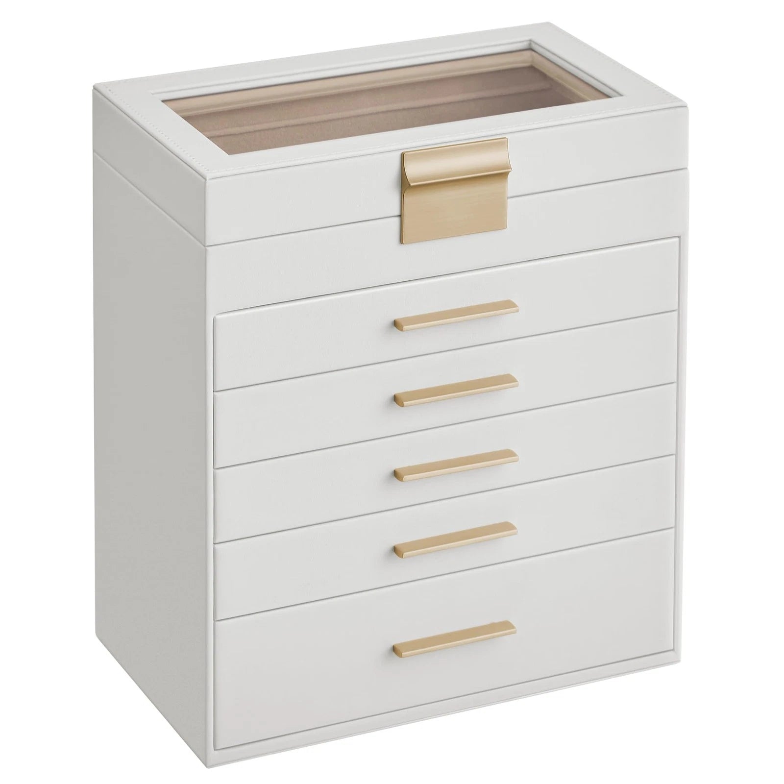SONGMICS JEWELRY BOX, 6-LAYER ORGANIZER, 5 DRAWERS - CLOUD WHITE/GOLD | eBay