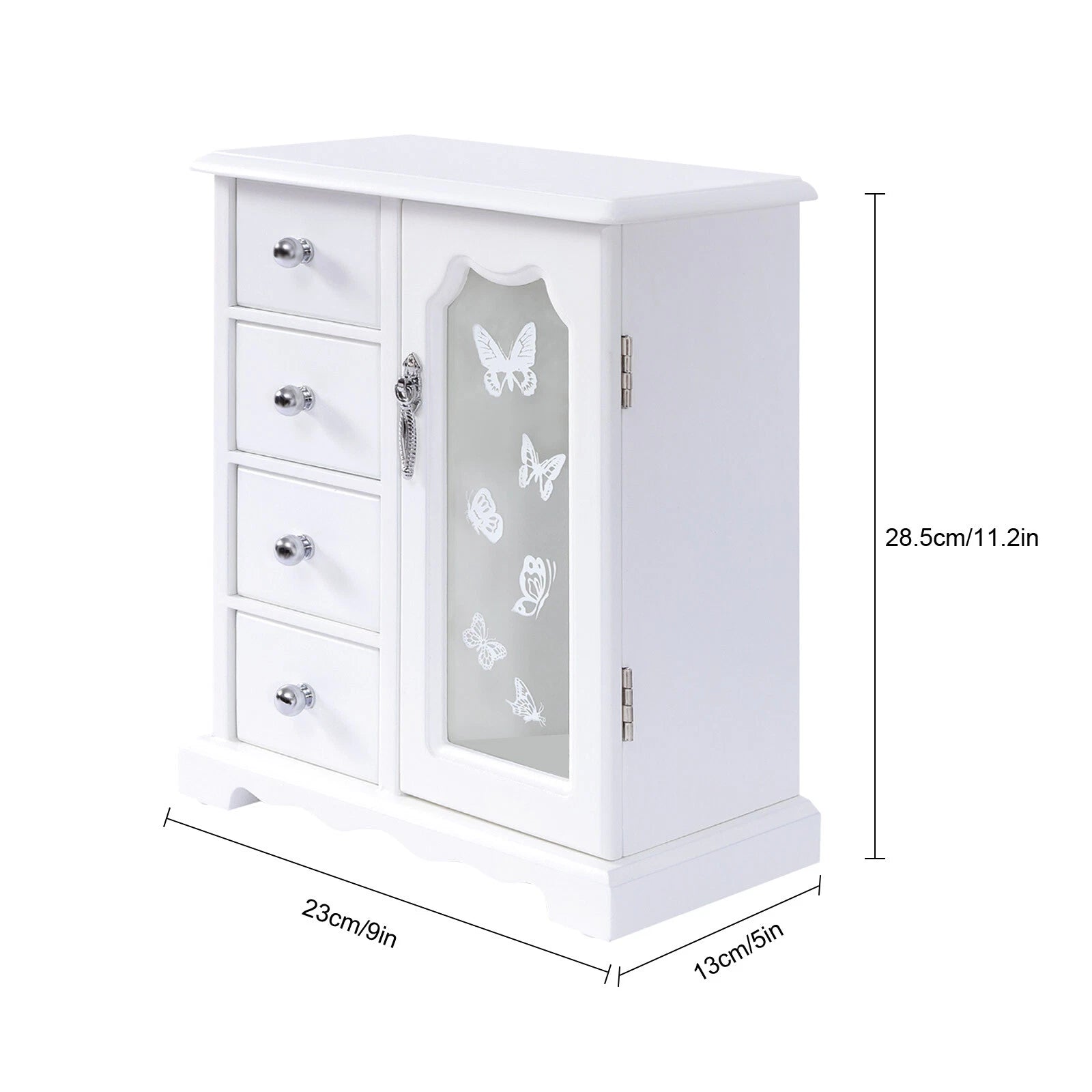 Women Gift Jewelry Wood Box 4 Drawers Organizer Velvet Built-in Mirror Bedroom | eBay