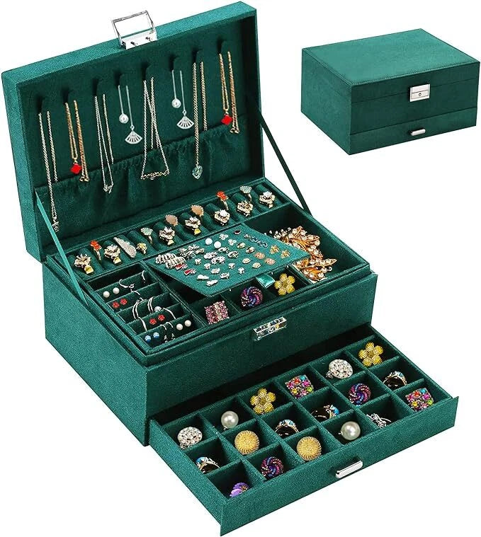 3 Layers Jewelry Box Organizer Large Capacity Ring Earring Necklace Storage New | eBay