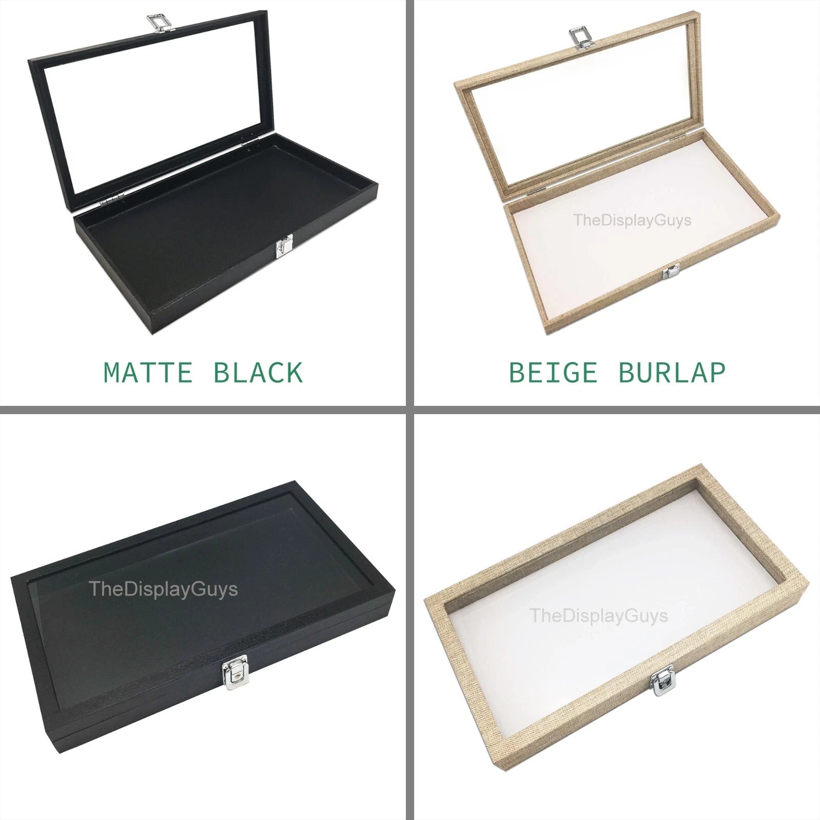 Wooden Jewelry Display Case Organizer Glass Lid Pad/Divider Insert Black/Burlap | eBay