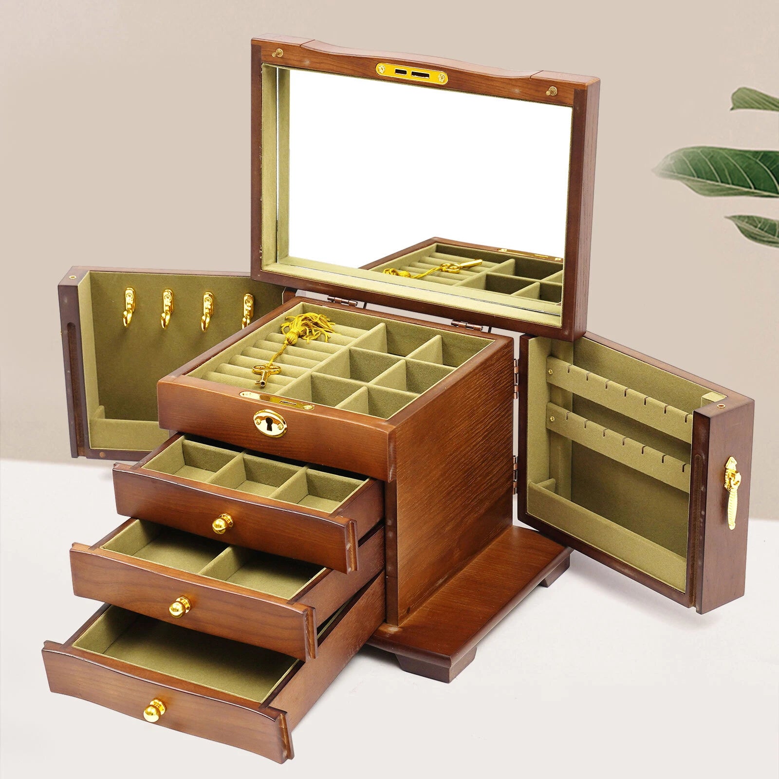 Lining Jewelry Box Wooden Jewelry Storage Case W/mirror&lock Watch Necklace Case | eBay