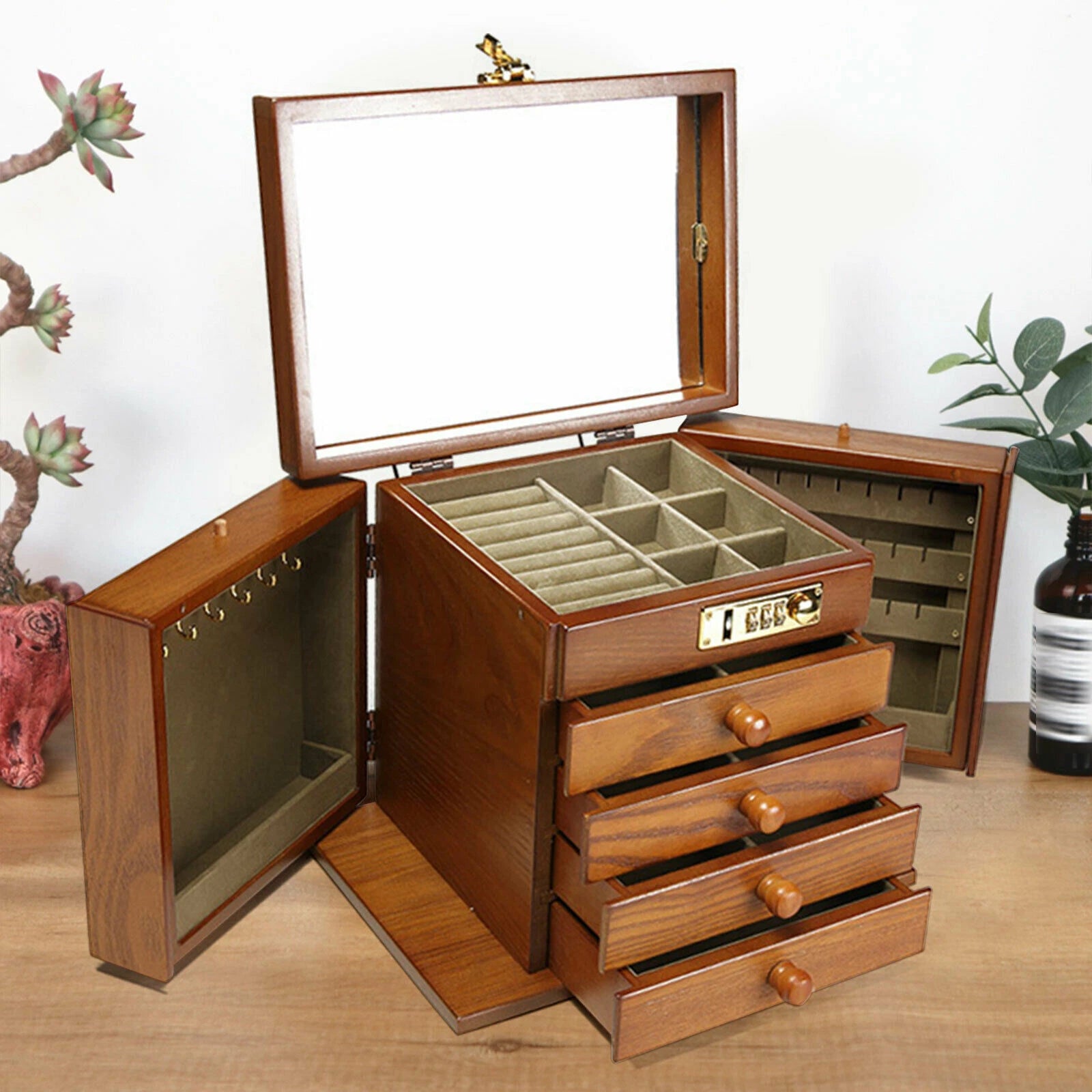 5 Layers Vintage Large Jewelry Organizer Wooden Storage Box Case with 4 Drawers | eBay
