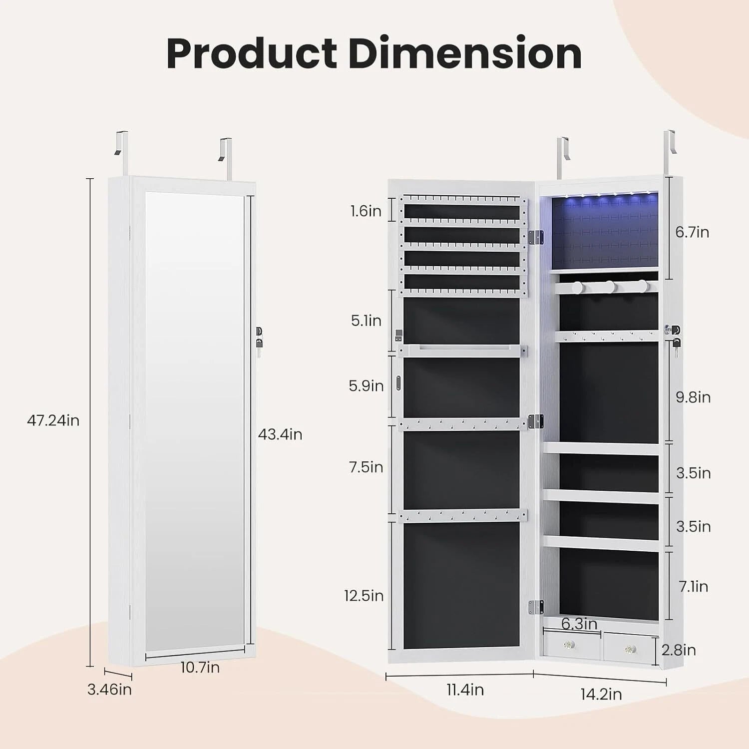 Full-Length Mirror Jewelry Cabinet Wall Door Mount Organizer Lockable Storage | eBay