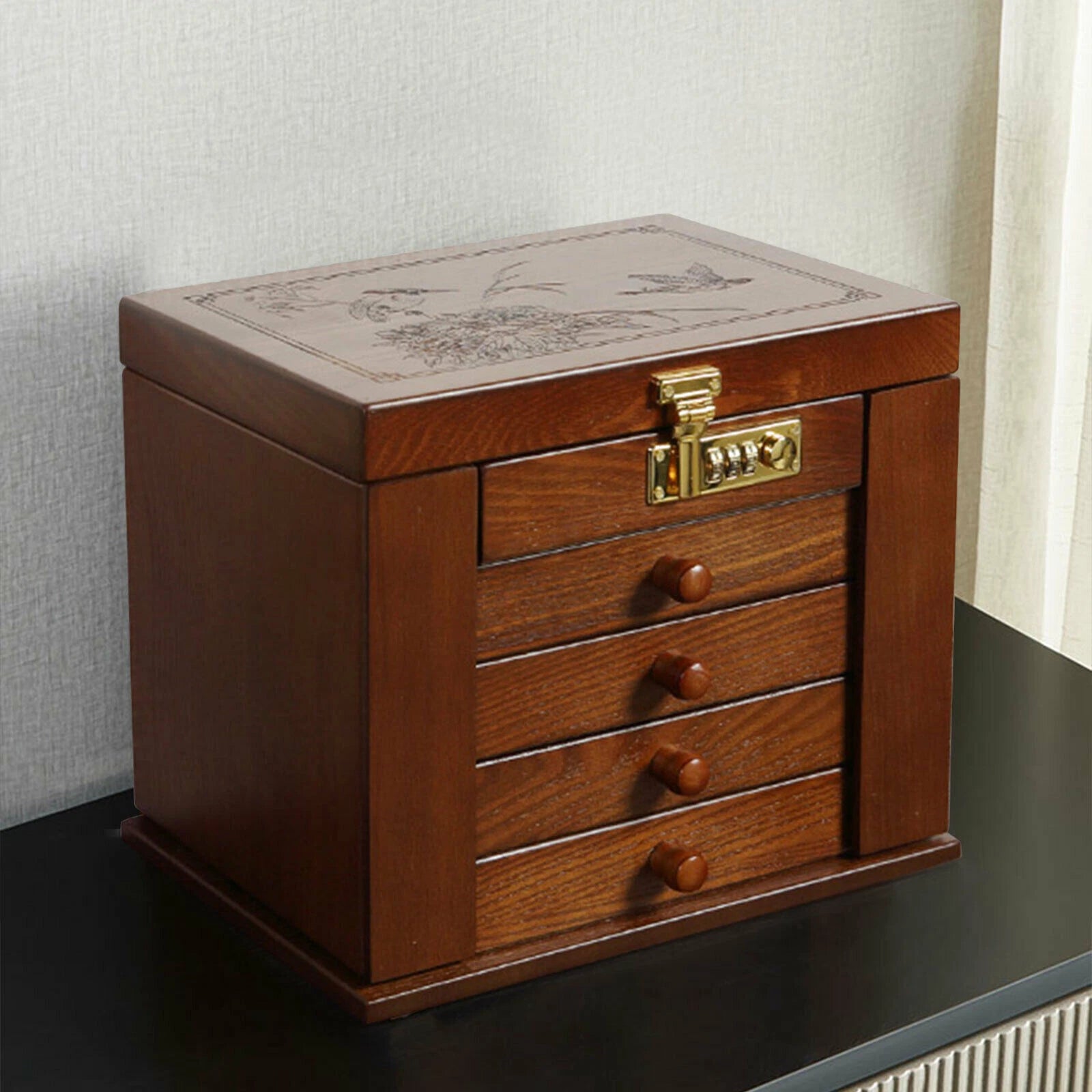 5 Layers Vintage Large Jewelry Organizer Wooden Storage Box Case with 4 Drawers | eBay