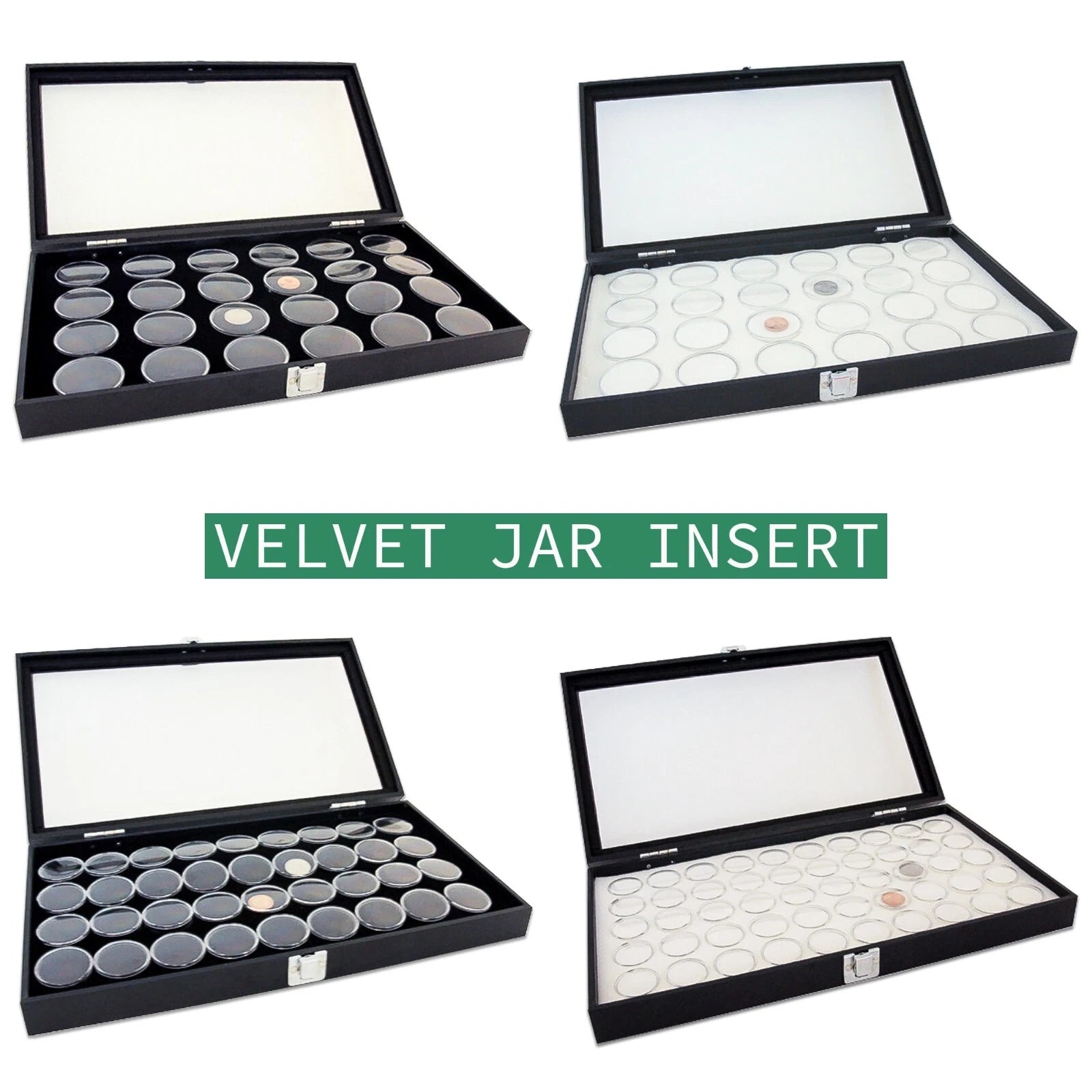 Wooden Jewelry Display Case Organizer Glass Lid & Ring/Jar Insert - Black/Burlap | eBay