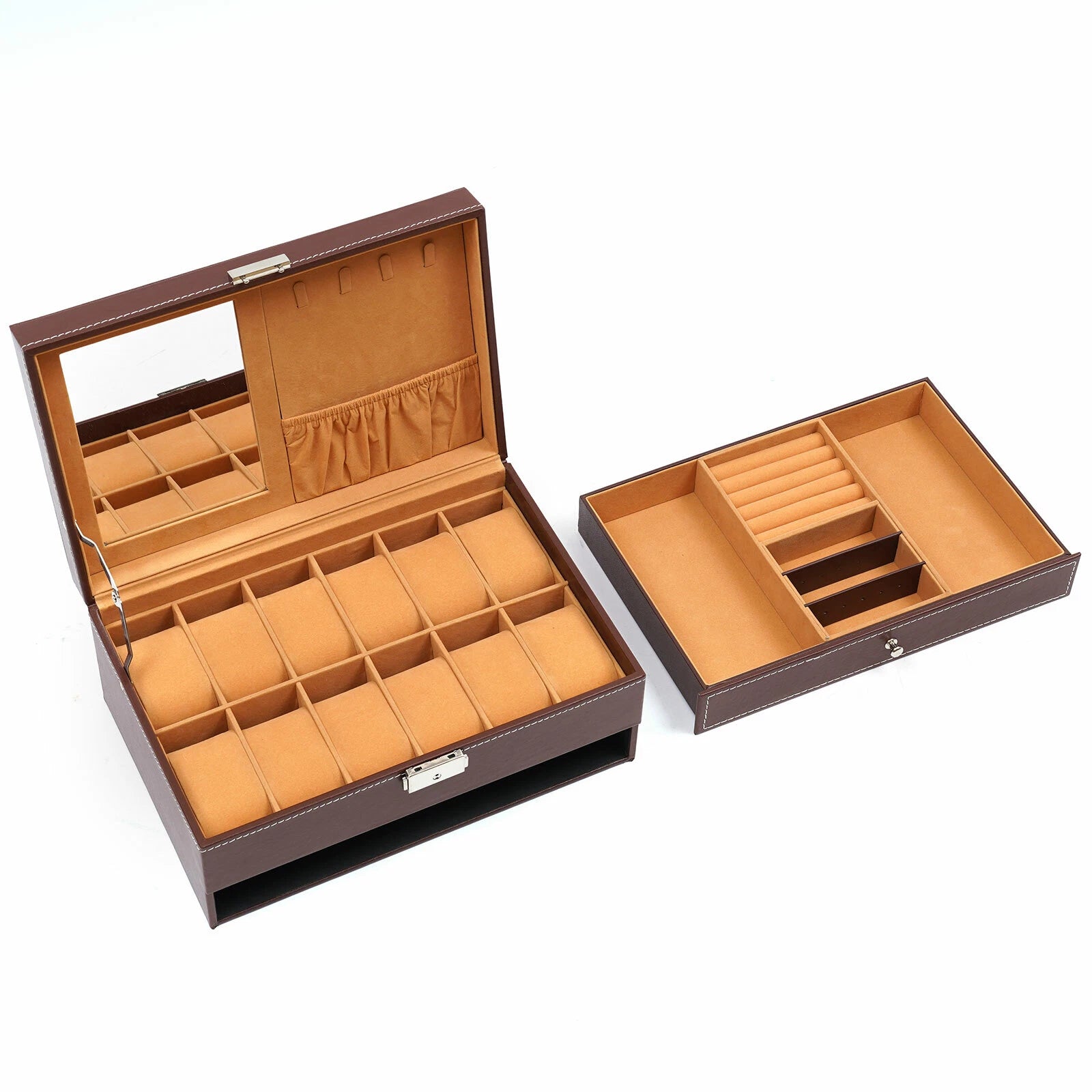12 Slots Watch Box Case Organizer Women Jewelry Storage Holder Display w/Mirrior | eBay