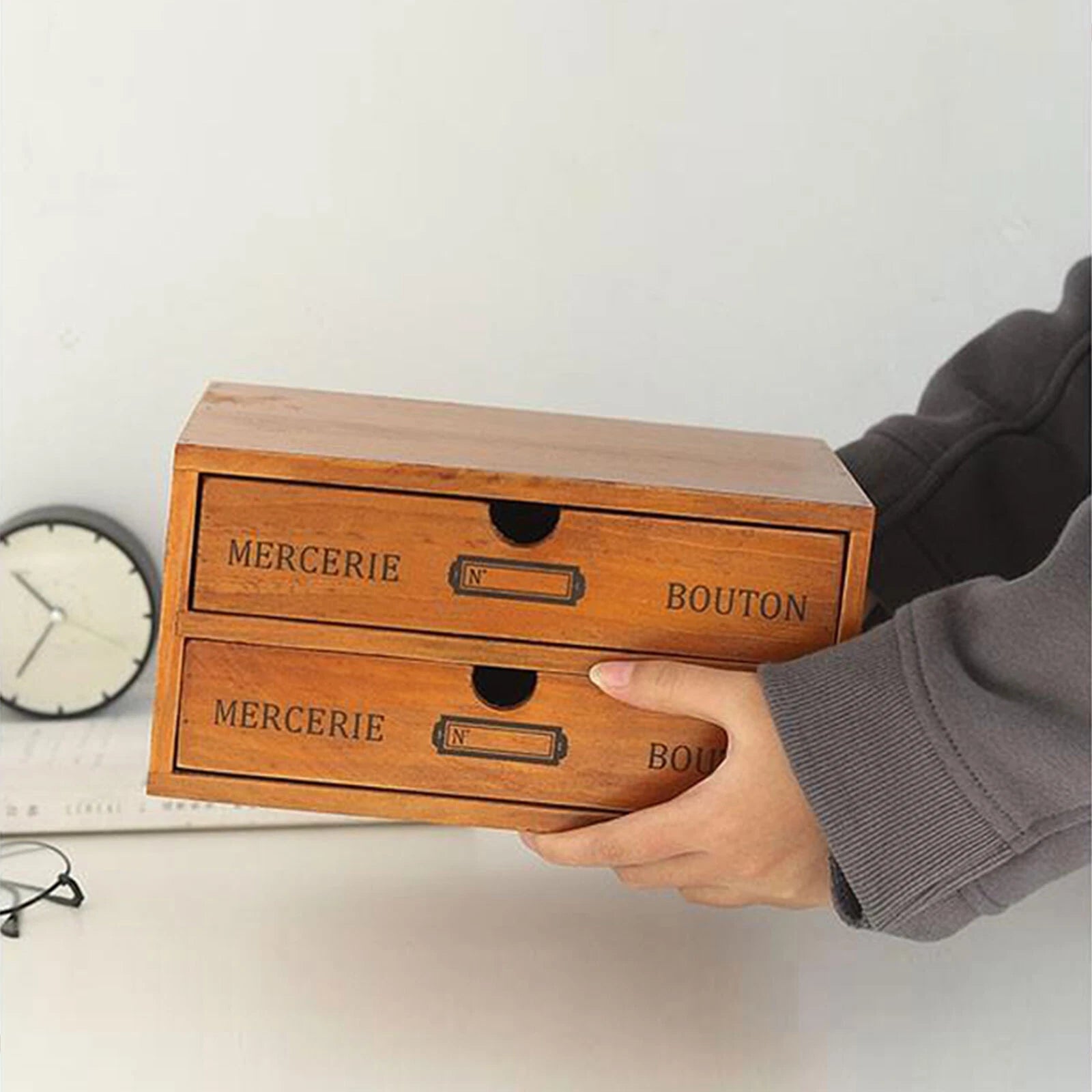 Vintage Wood Jewelry Organizer Storage Box w/ Drawers Cosmetic Cabinet 2 Layers | eBay