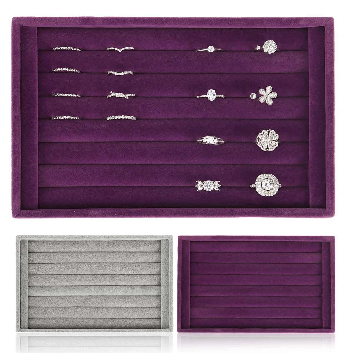 Velvet Jewelry Ring Display Organizer Tray Holder Box Earring Storage Case Large | eBay