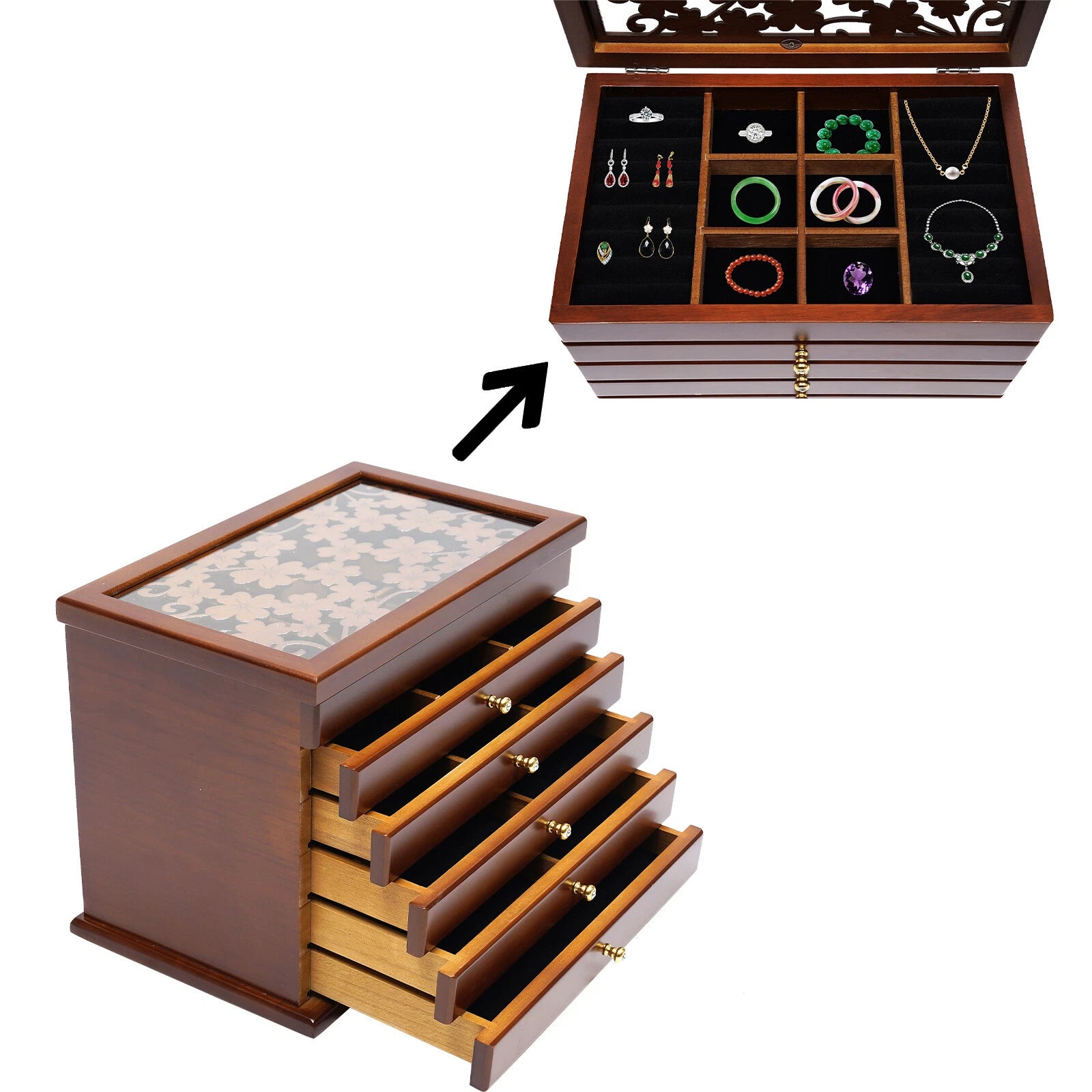 Jewelry Cabinet Storage Box Gift Chest Armoire Organizer W/ 6 Layers Drawer | eBay
