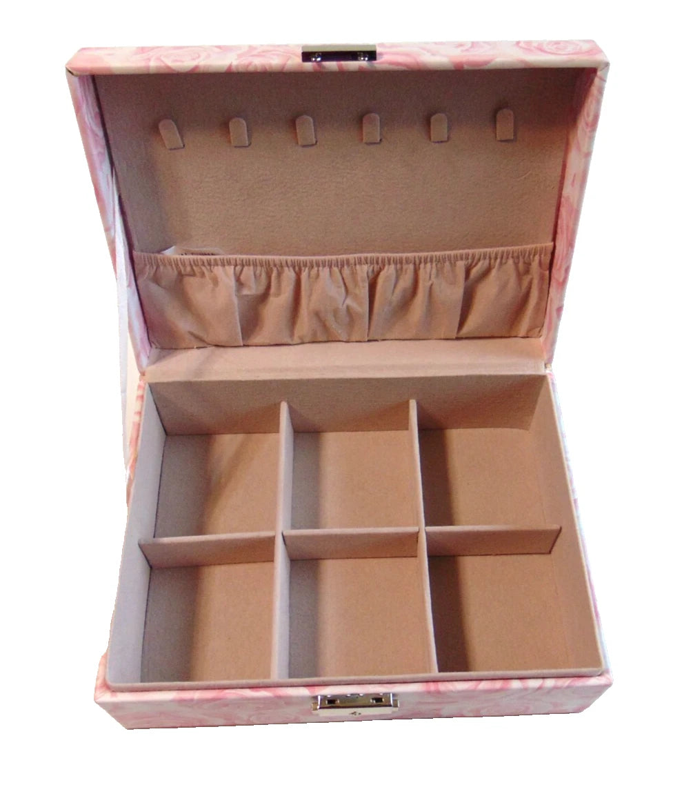 Women's Jewelry Box Pink Blush Floral Roses Storage Case Organizer Compartments | eBay