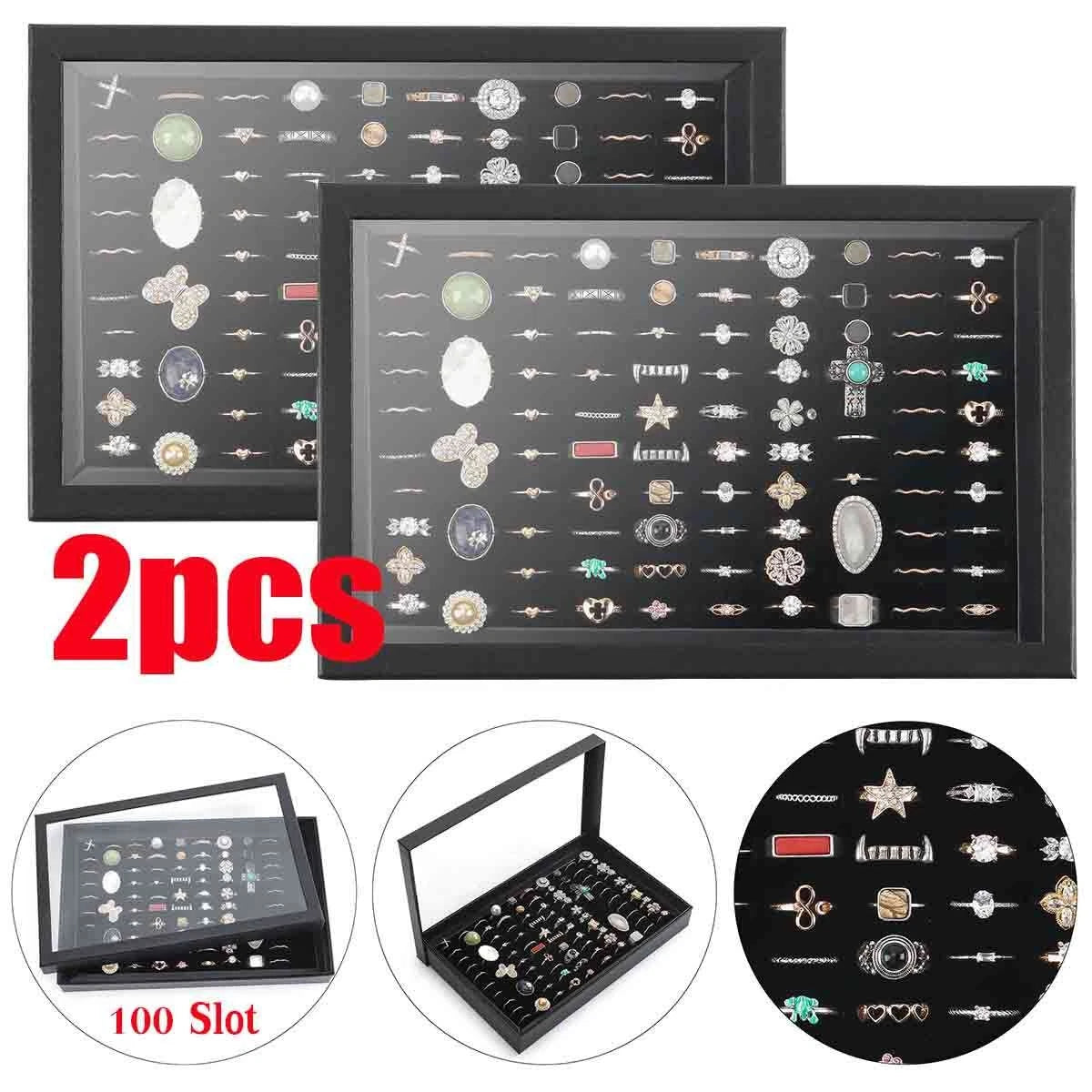 200 Slots Jewelry Ring Display Organizer Tray Holder Earrings Storage Boxes Case | eBay