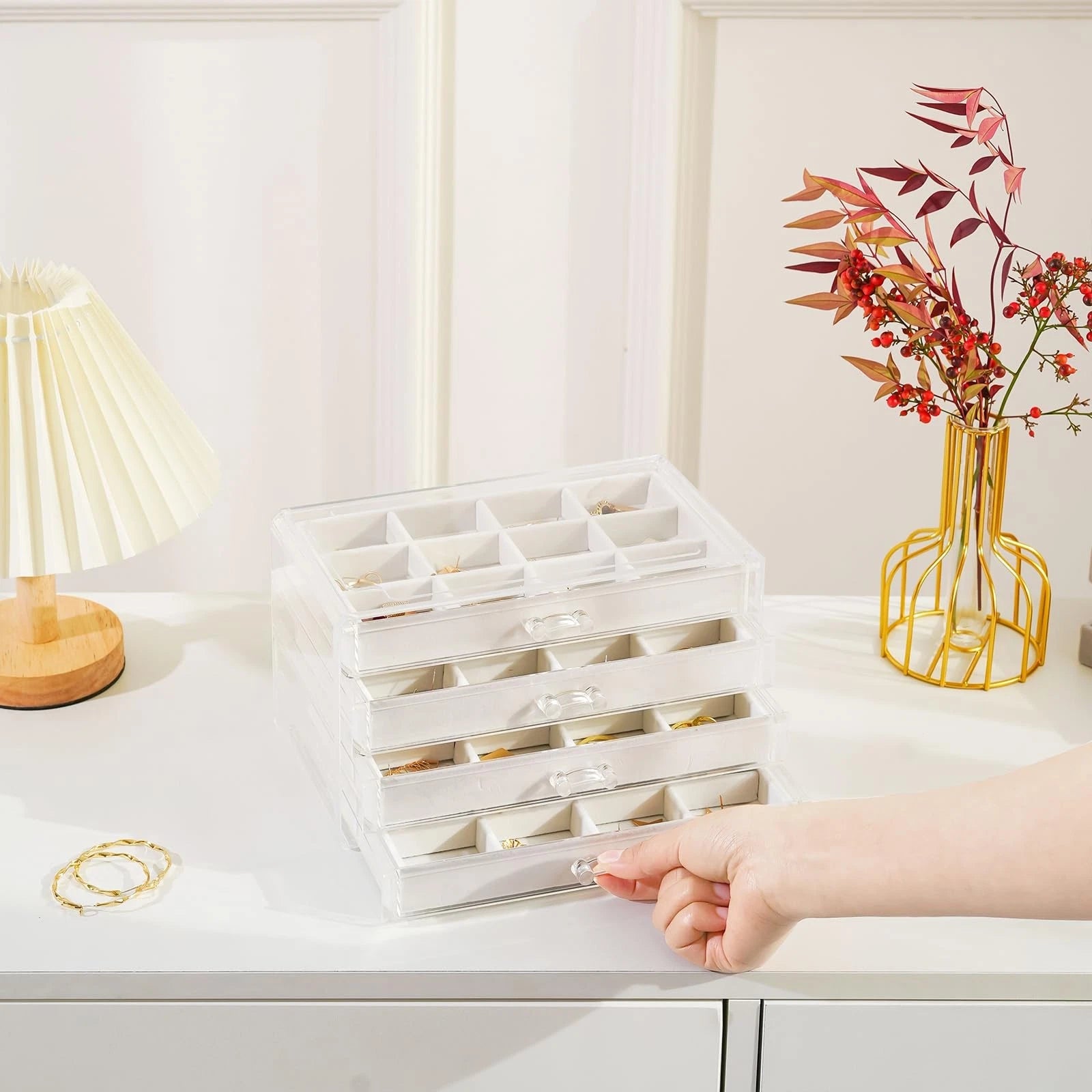 Earring Holder Organizer Box Jewelry Storage with 4 Drawers, Clear Acrylic St... | eBay