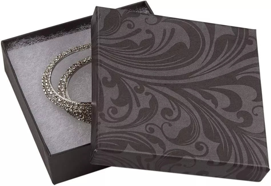 Jewelry Boxes 50 Black & Gray Elegant Print Cotton Filled 3 1/2" X 3 1/2" | eBay