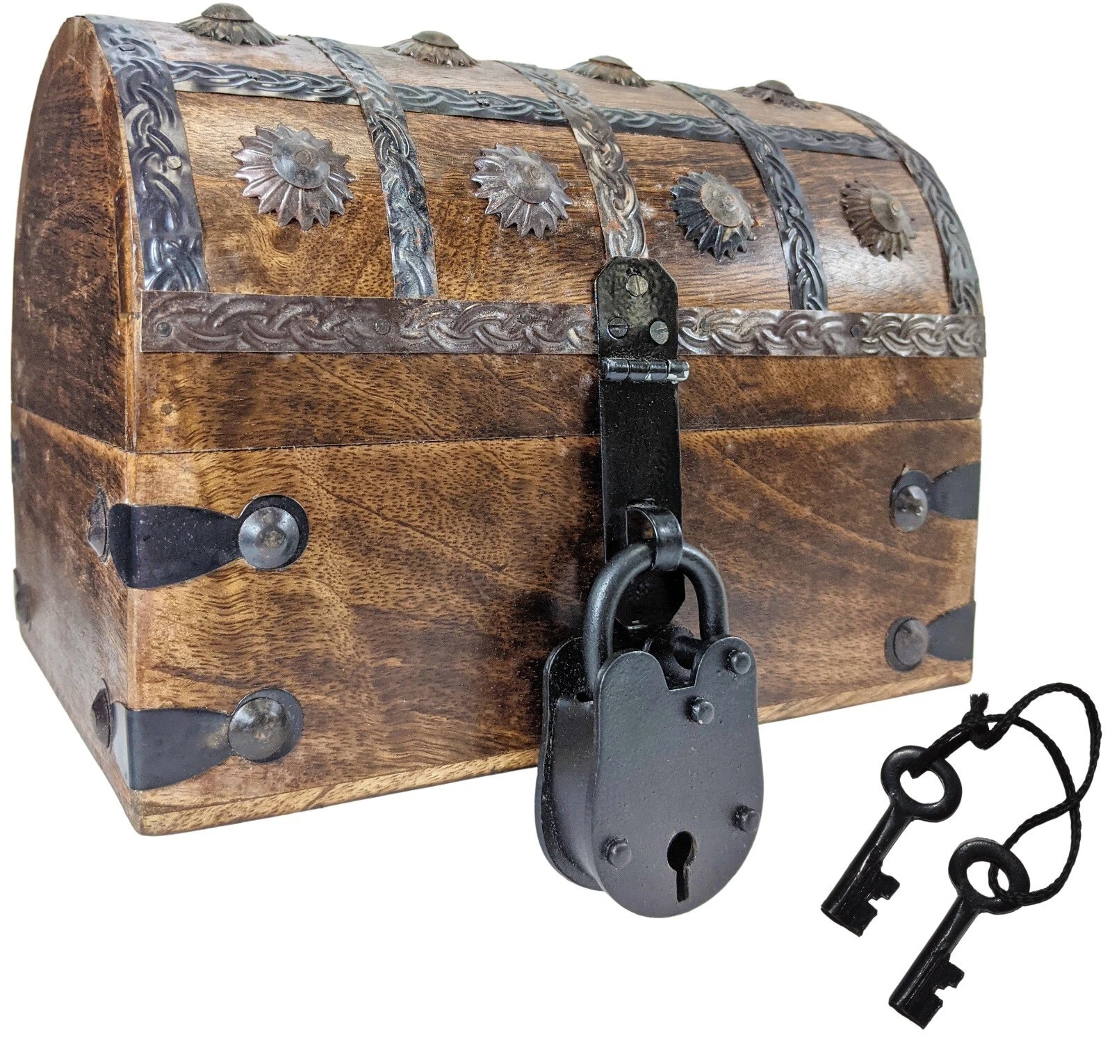 8"x6"x6" Wood Pirate's Treasure Chest Nautical Jewelry Box, Includes Lock & Keys 850018633550| eBay