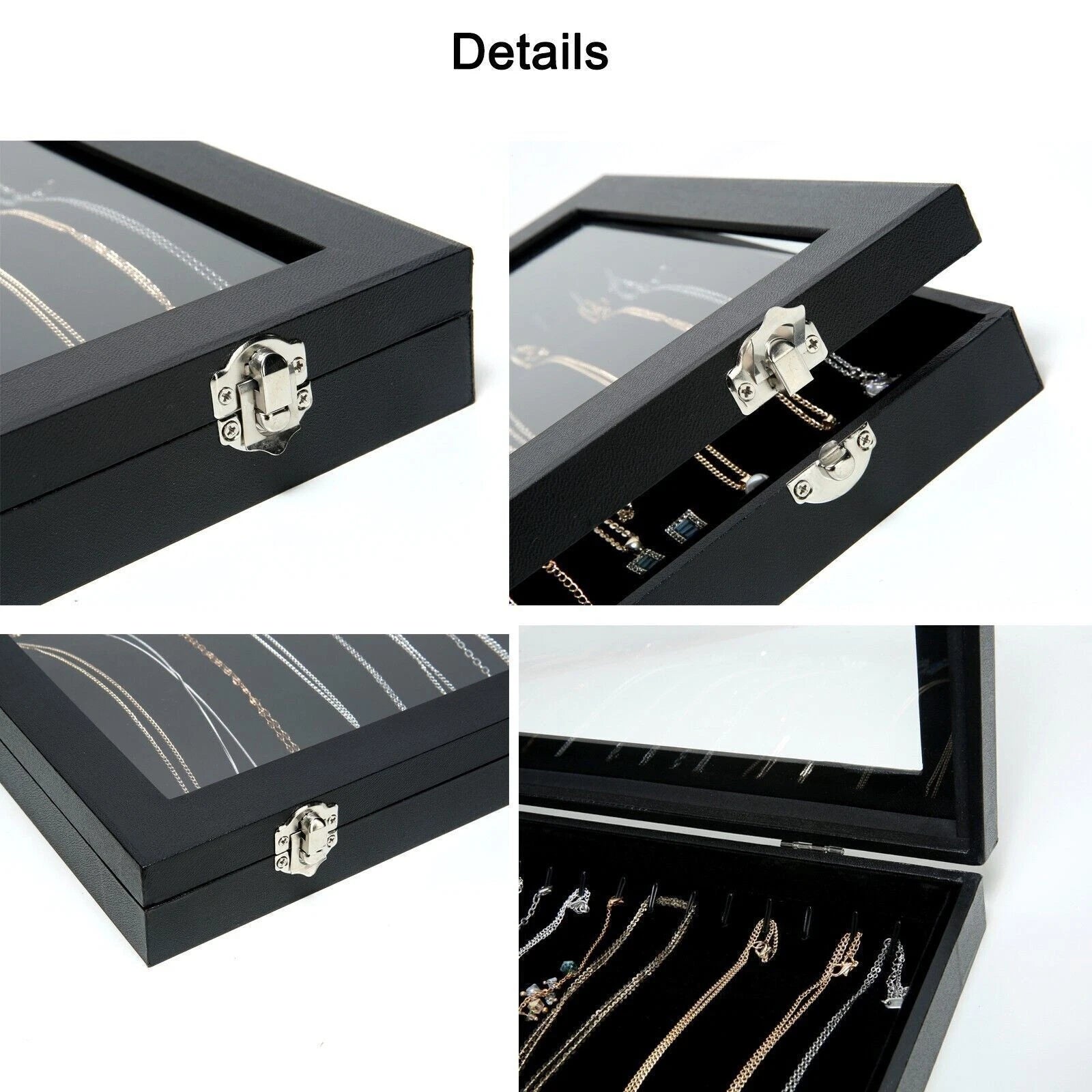 20 Hooks Velvet Necklace Organizer Box Necklace Holder Tray with Clear Lid | eBay