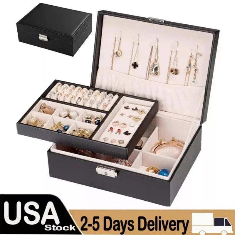 2 Layer Jewelry Organizer Box, PU Leather Jewelry Box with Removable Tray NEW | eBay
