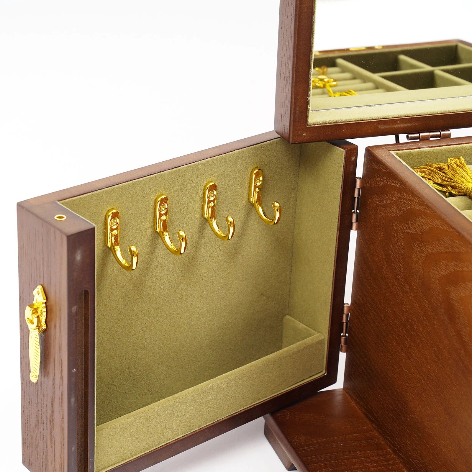 4-Tier Retro Solid Wood Jewelry Box Jewelry Case Lockable Ring Cabinet W/ Mirror | eBay