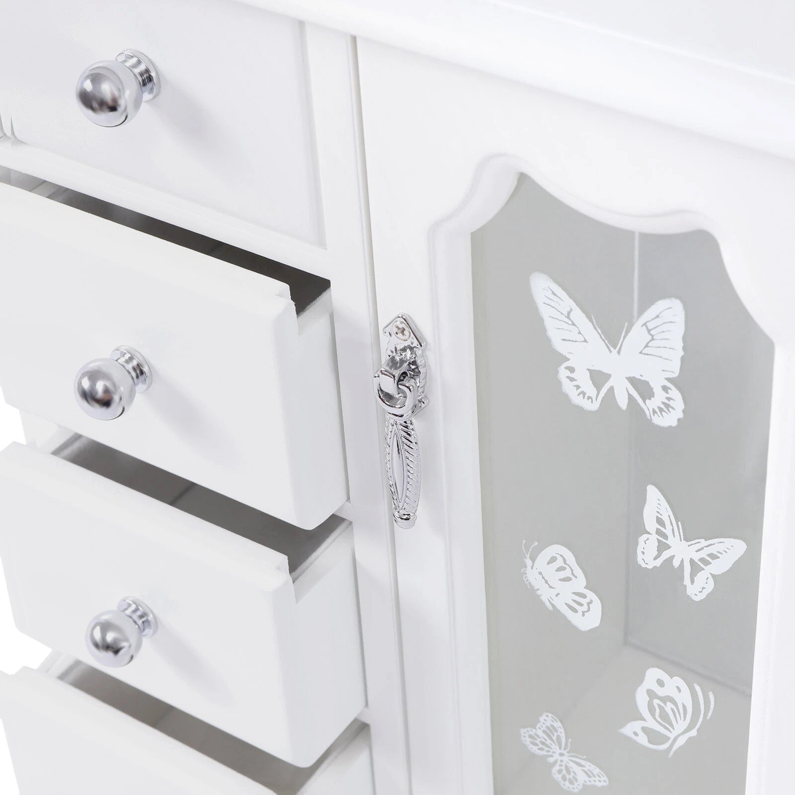 Jewelry Box Organizer Case Wooden with 4 Drawers Gift for Girls or Women White | eBay