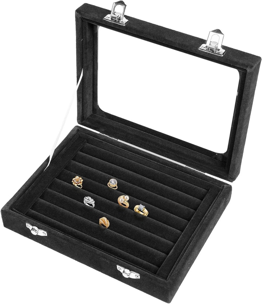 Jewelry Box Rings Organizer Tray 7 Slots Velvet Jewelry Earring Storage Box | eBay