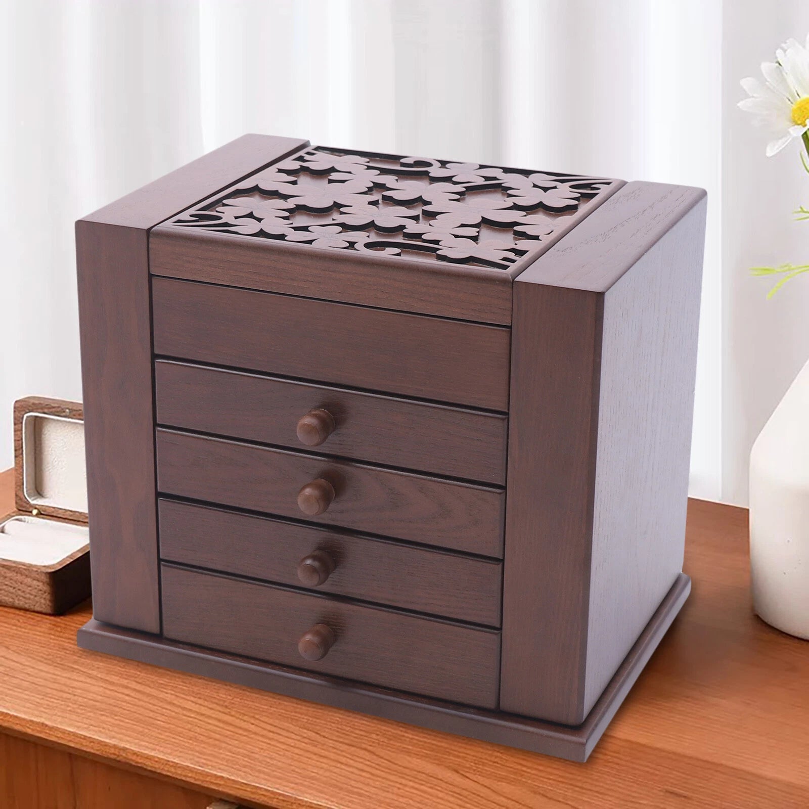 5 Layers Case Vintage Large Jewelry Organizer Wooden Storage Box w/ 4 Drawers | eBay