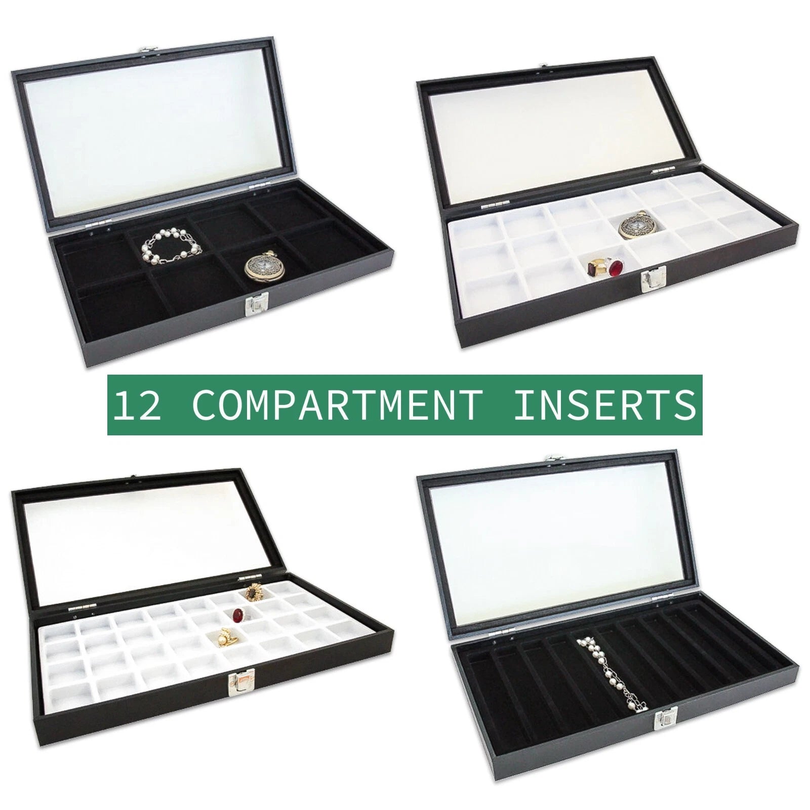 Wooden Jewelry Display Case Organizer Glass Lid Pad/Divider Insert Black/Burlap | eBay