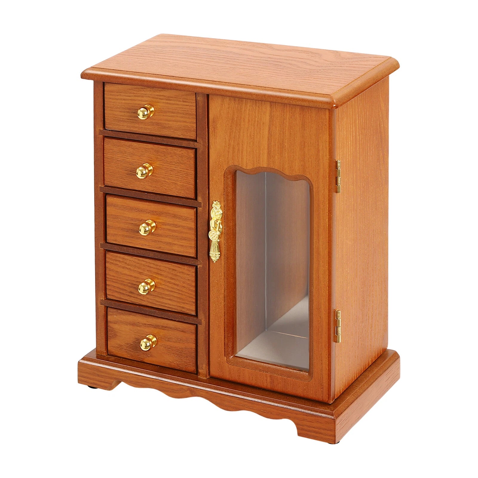 Wooden Jewelry Box Jewelry Storage Cabinet Organizer Mirror With 5 Drawers | eBay