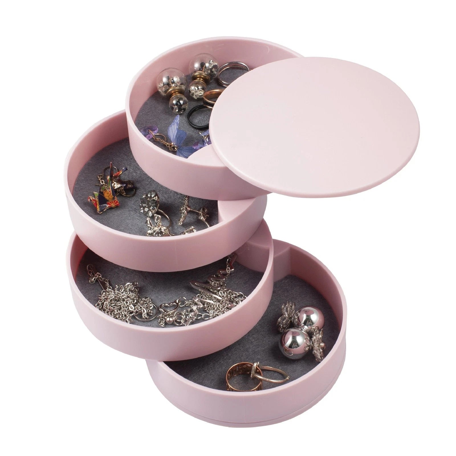 Jewelry Organizer 4 Layer Rotatable Small Storage Box Earring Holder Tray, Pink | eBay
