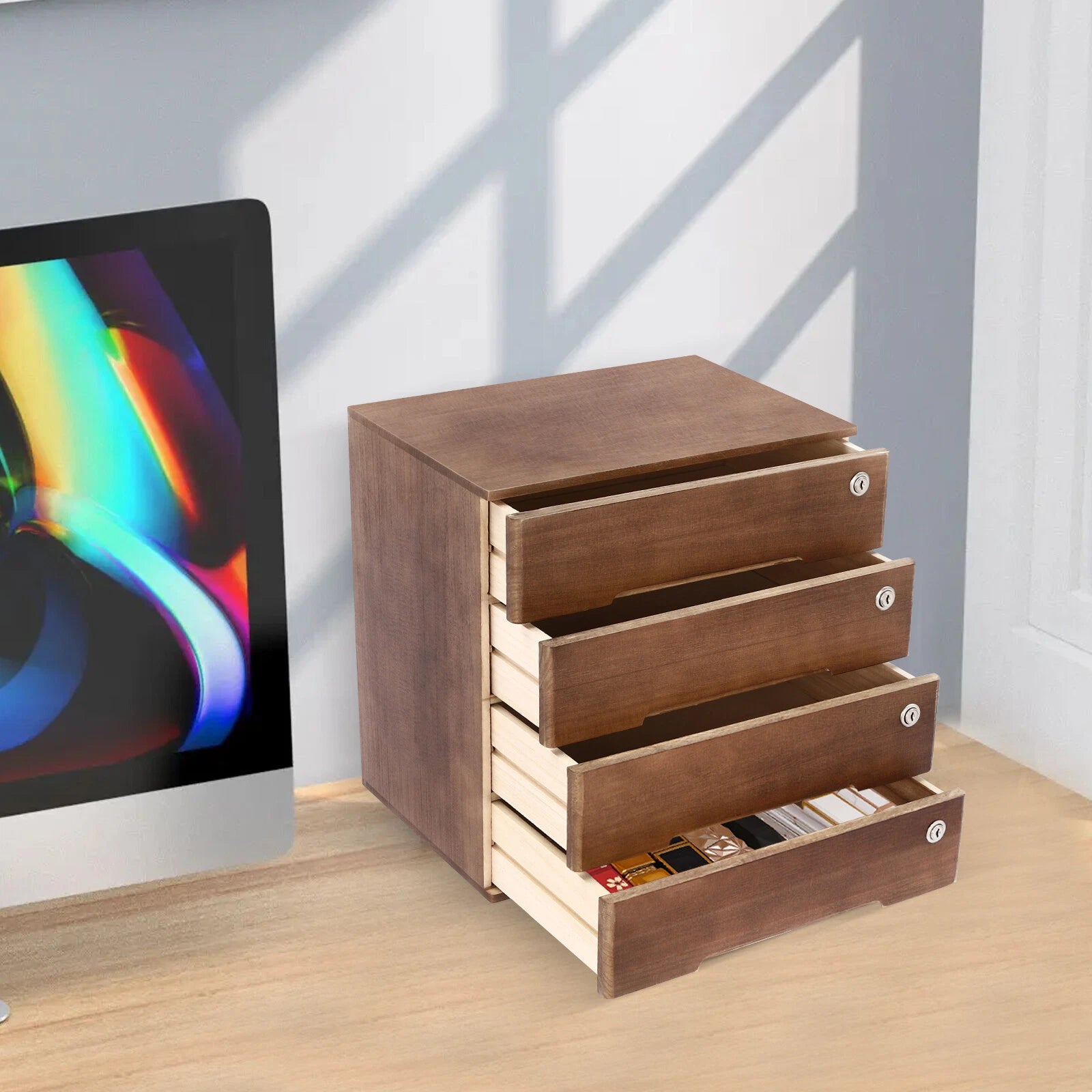 4 Layers Vintage Jewelry Organizer Wooden File Storage Box with Lockable Drawers | eBay