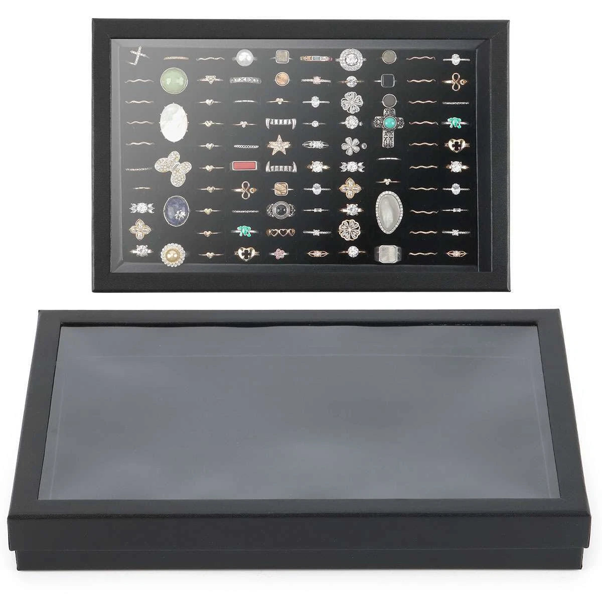 100 Slots Jewelry Ring Display Organizer Case Tray Holder Earring Storage Box US | eBay