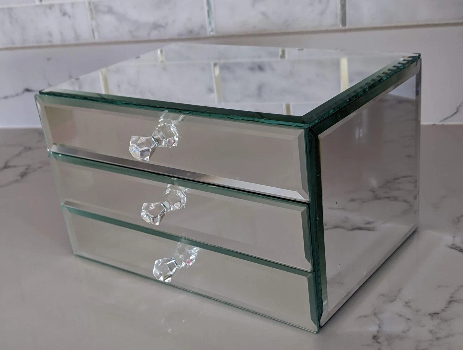 Large Luxury Mirrored Jewelry Box Beveled Edges / lined / 3 Drawers 9"x6"x5.5" | eBay