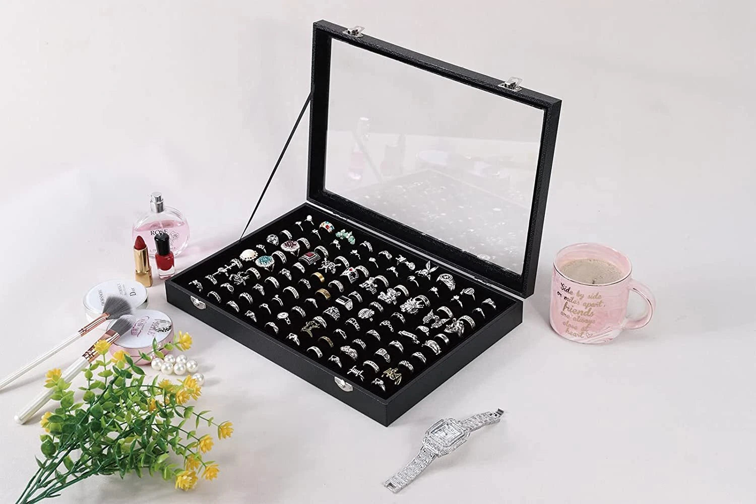 2X 100 Slots Ring Case Organizer Display Box,Rings Holder Storage Boxes | eBay
