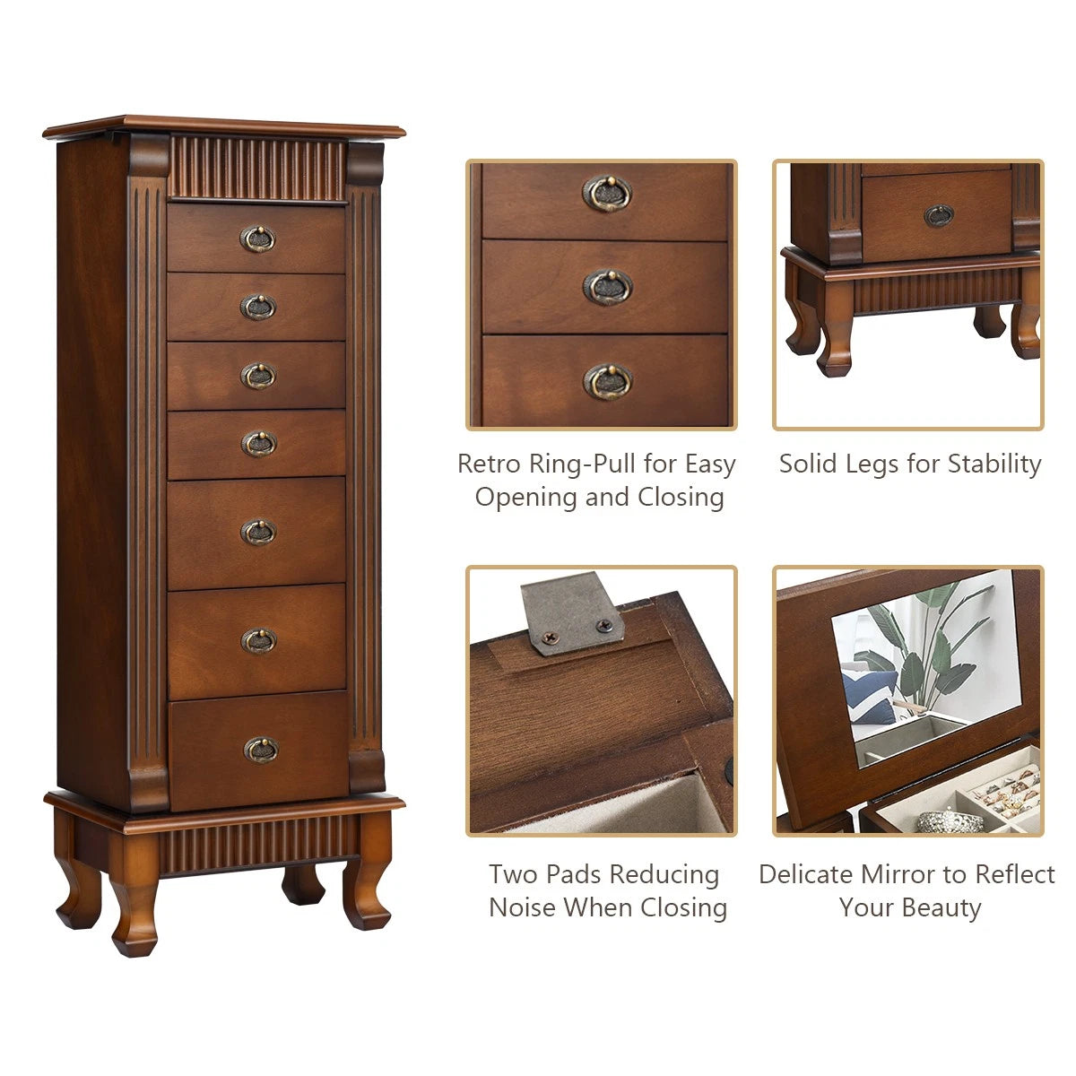 Jewelry Cabinet Armoire Box Storage Chest Stand Organizer Wood Christmas Gift | eBay