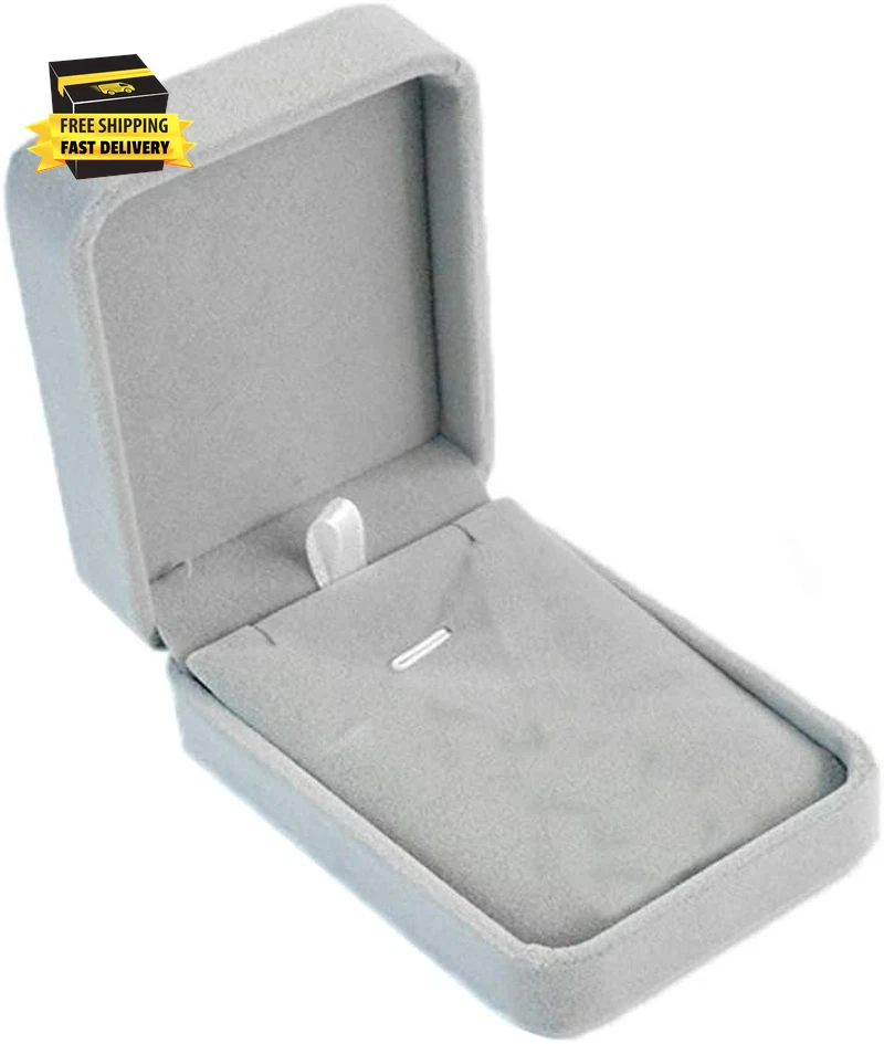 Grey Velvet Necklace Pendant Box Small Jewelry Case Organiser Gift Boxes ⭐️⭐️⭐️⭐ | eBay