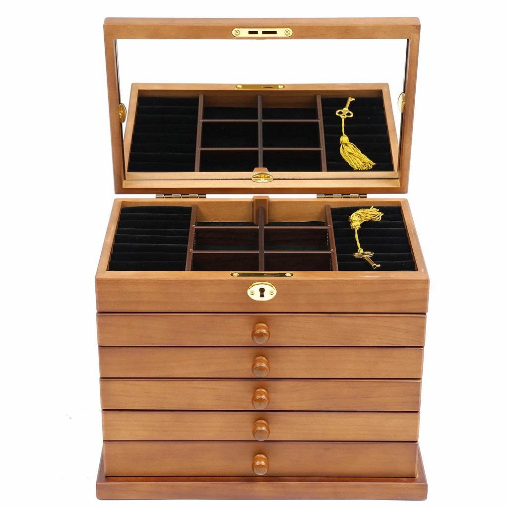 Jewelry Box Wood for Wowen 6-Layer Large Organizer Box with Mirror & 5 Drawers | eBay
