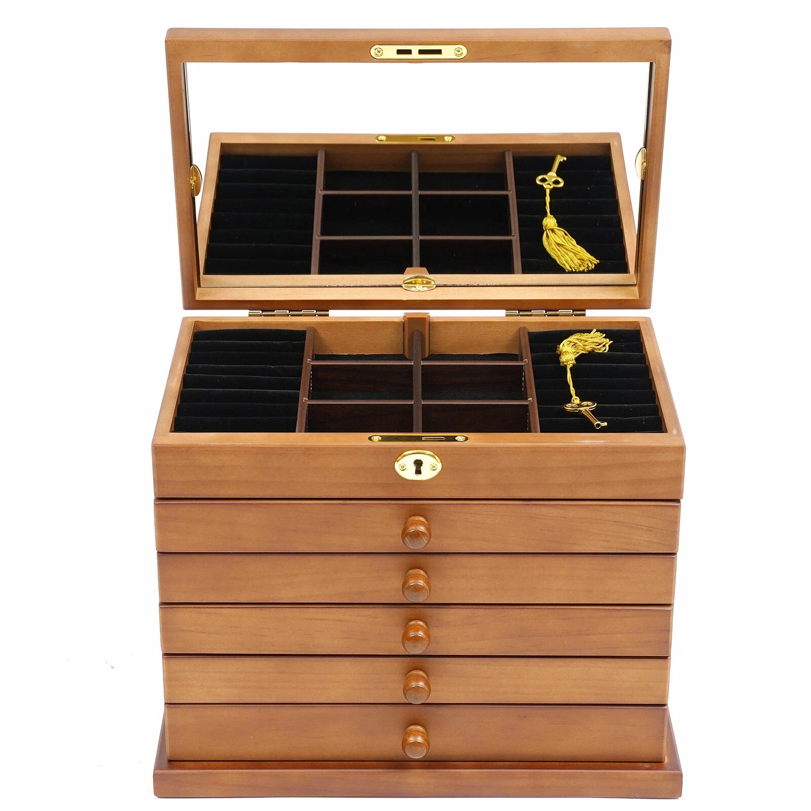 Jewelry Box Wood for Wowen 6-Layer Large Organizer Box with Mirror & 5 Drawers | eBay