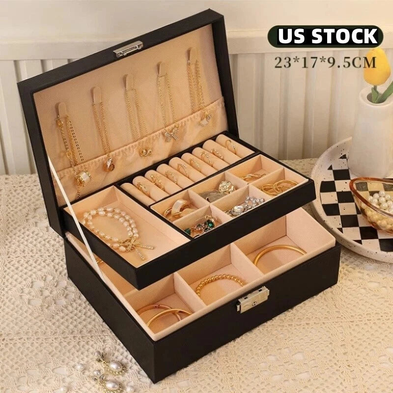Jewelry Boxes for Women Jewelry Box Organizer 2 Layer PU Leather Display | eBay