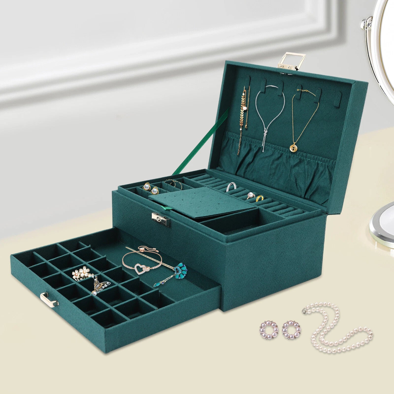 3Layer Jewelry Box Organizer Large Capacity Ring Earring Necklace Storage Case | eBay