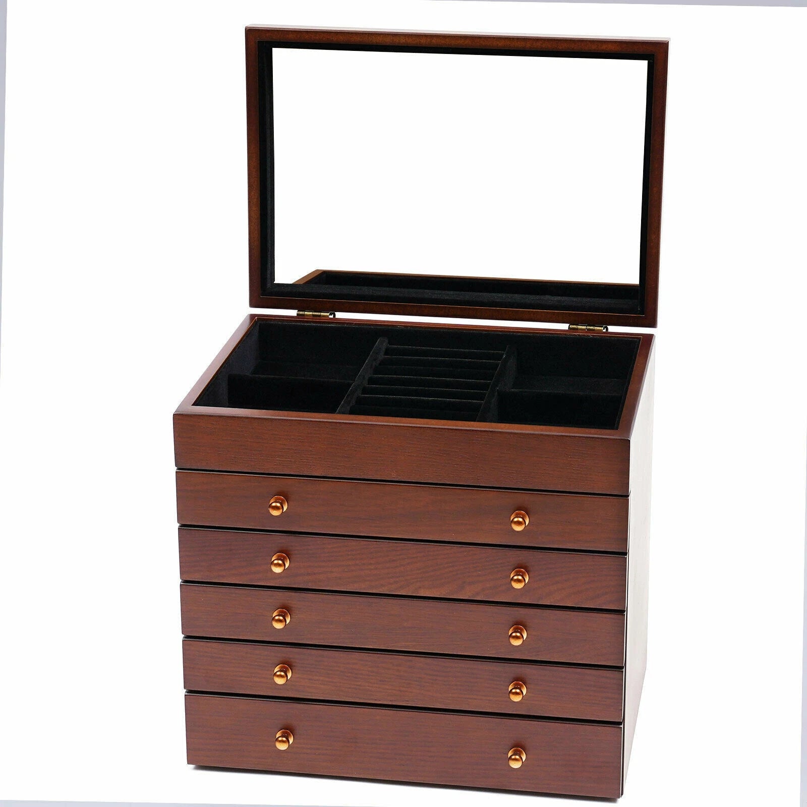 6 Layers Large Wooden Jewelry Storage Box Vintage Wooden Jewelry Organizer | eBay