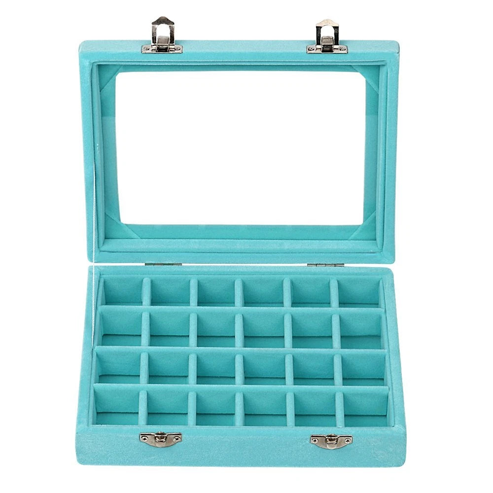 24 Slots Velvet Glass Jewelry Box Organizer Rings Earrings Tray Display Case | eBay