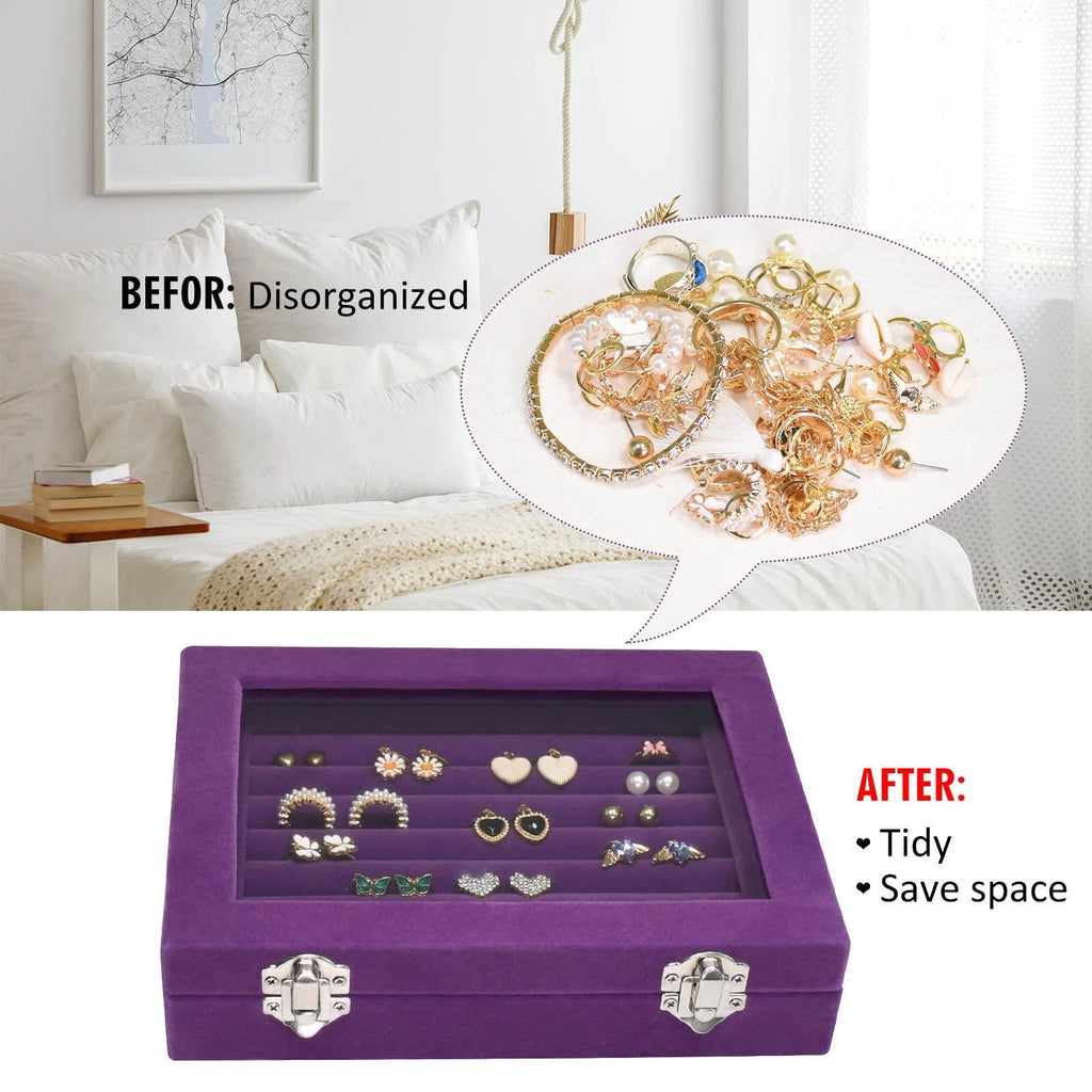 Rings Organizer Tray 7 Slots Velvet Jewelry Earring Storage Box with Transpar... | eBay
