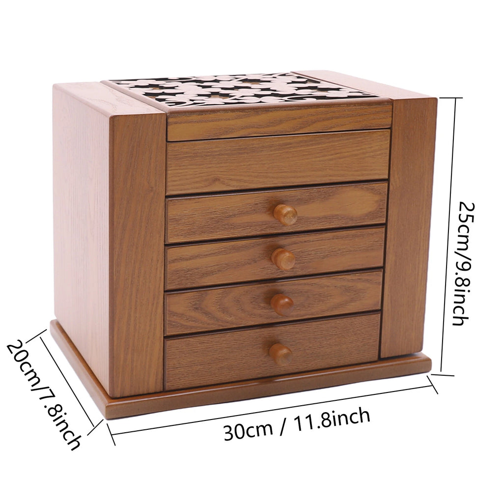 5 Layers Vintage Jewelry Organizer Case Large Wooden Storage Box with 4 Drawers | eBay