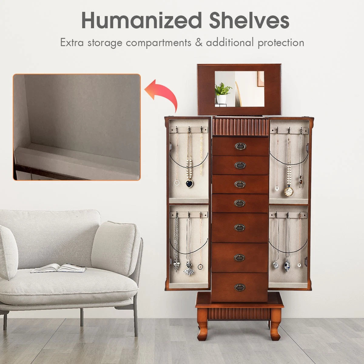 Jewelry Cabinet Armoire Box Storage Chest Stand Organizer Wood Christmas Gift | eBay