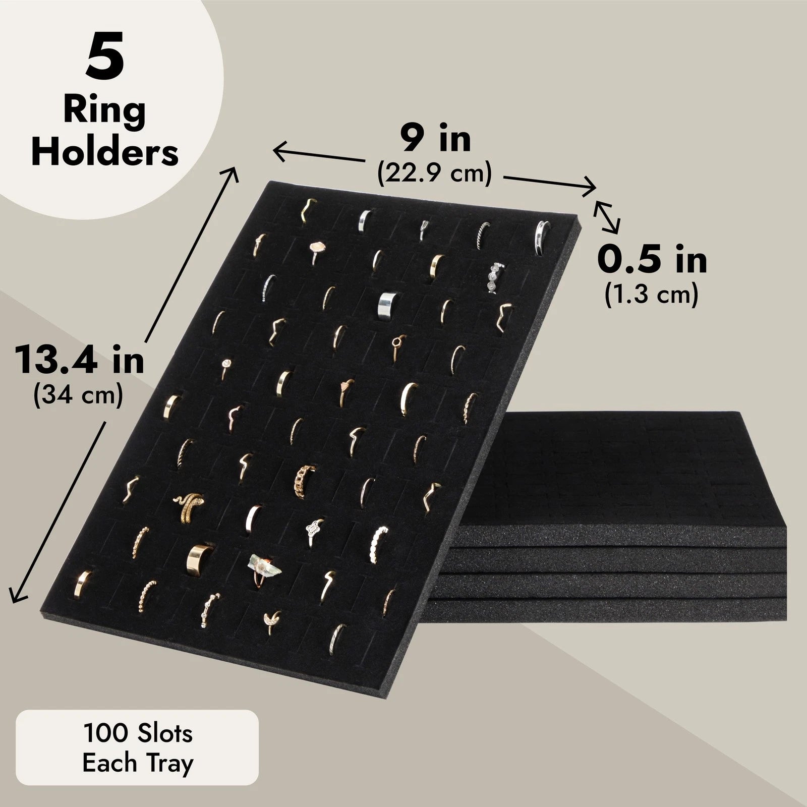 5-Pack 100 Slots Velvet Ring Insert Display Tray (13 x 9 In, Black) 843128189932| eBay