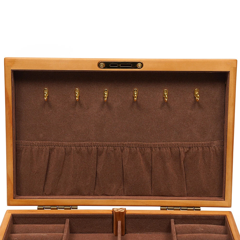 Large Capacity Wooden Jewelry Box W/ Safe Lock 3 Layers Retro Storage Organizer | eBay