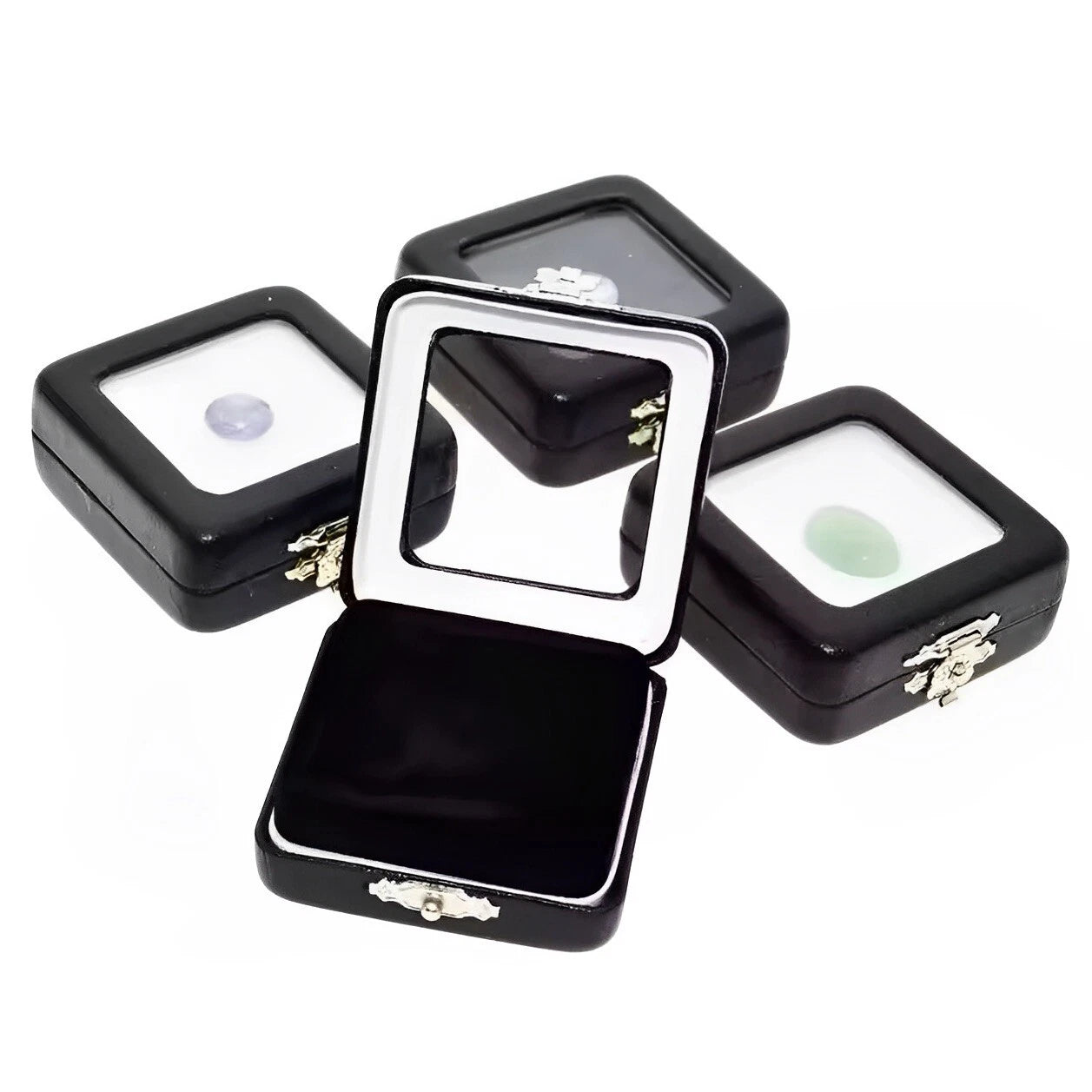 4x Pack PU Leather Gem Display Boxes | Jewelry Storage Case with Clear Window | eBay
