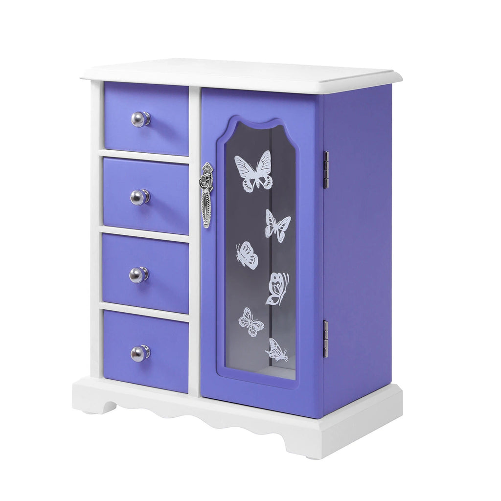 Jewelry Box Bracelets Rings Storage Organizer 4 Drawers Purple w/Built-in Mirror | eBay