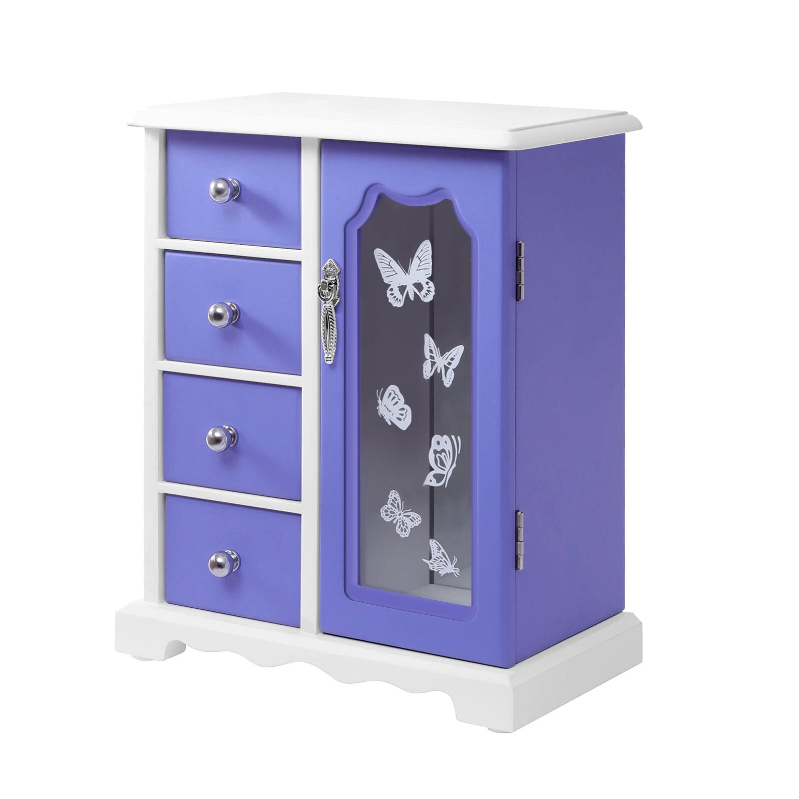 Jewelry Box Bracelets Rings Storage Organizer 4 Drawers Purple w/Built-in Mirror | eBay
