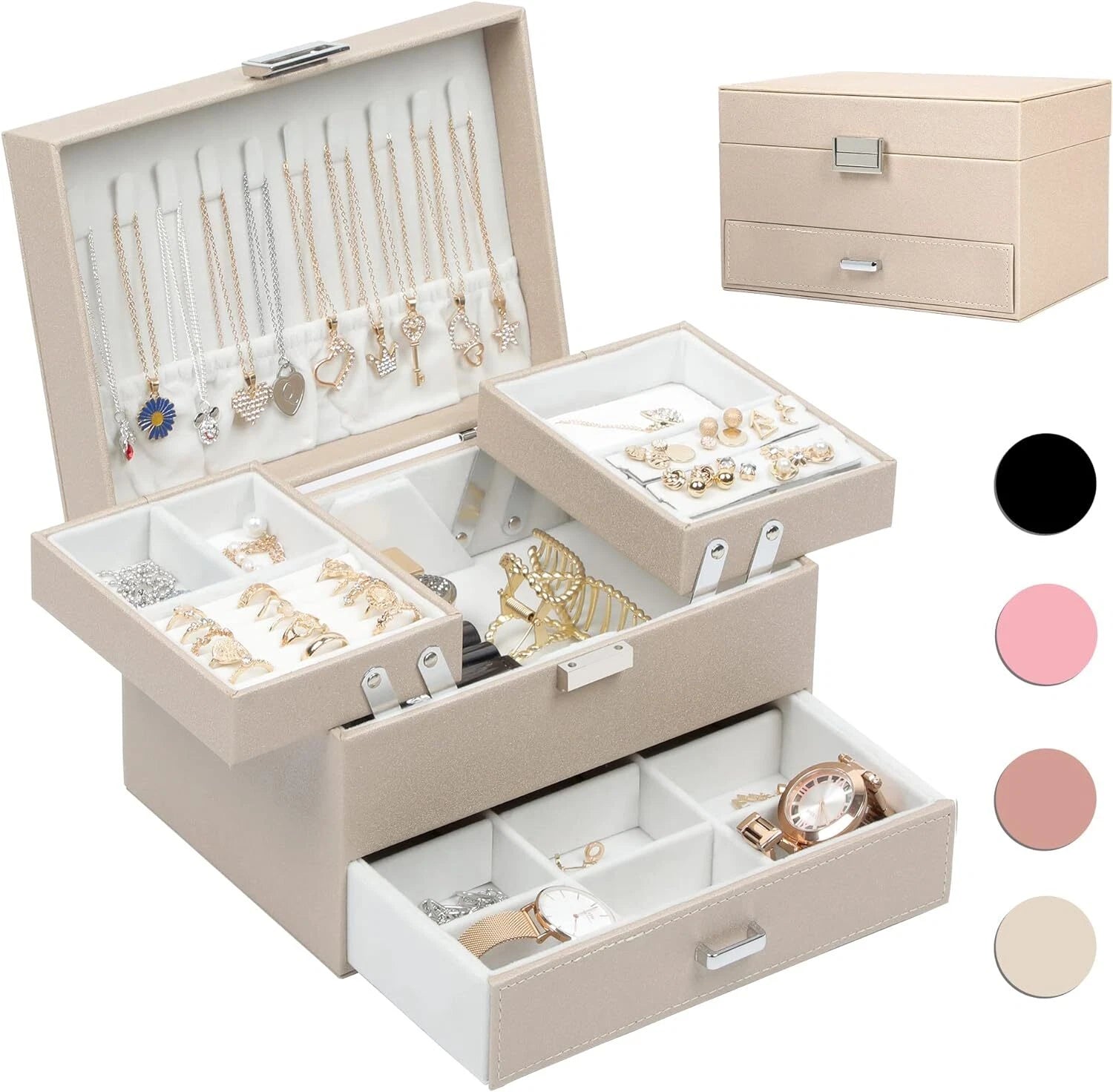Jewelry Box Organizer, Jewelry Boxes for Women Girls, 3 Layers Jewelry Gift Box | eBay